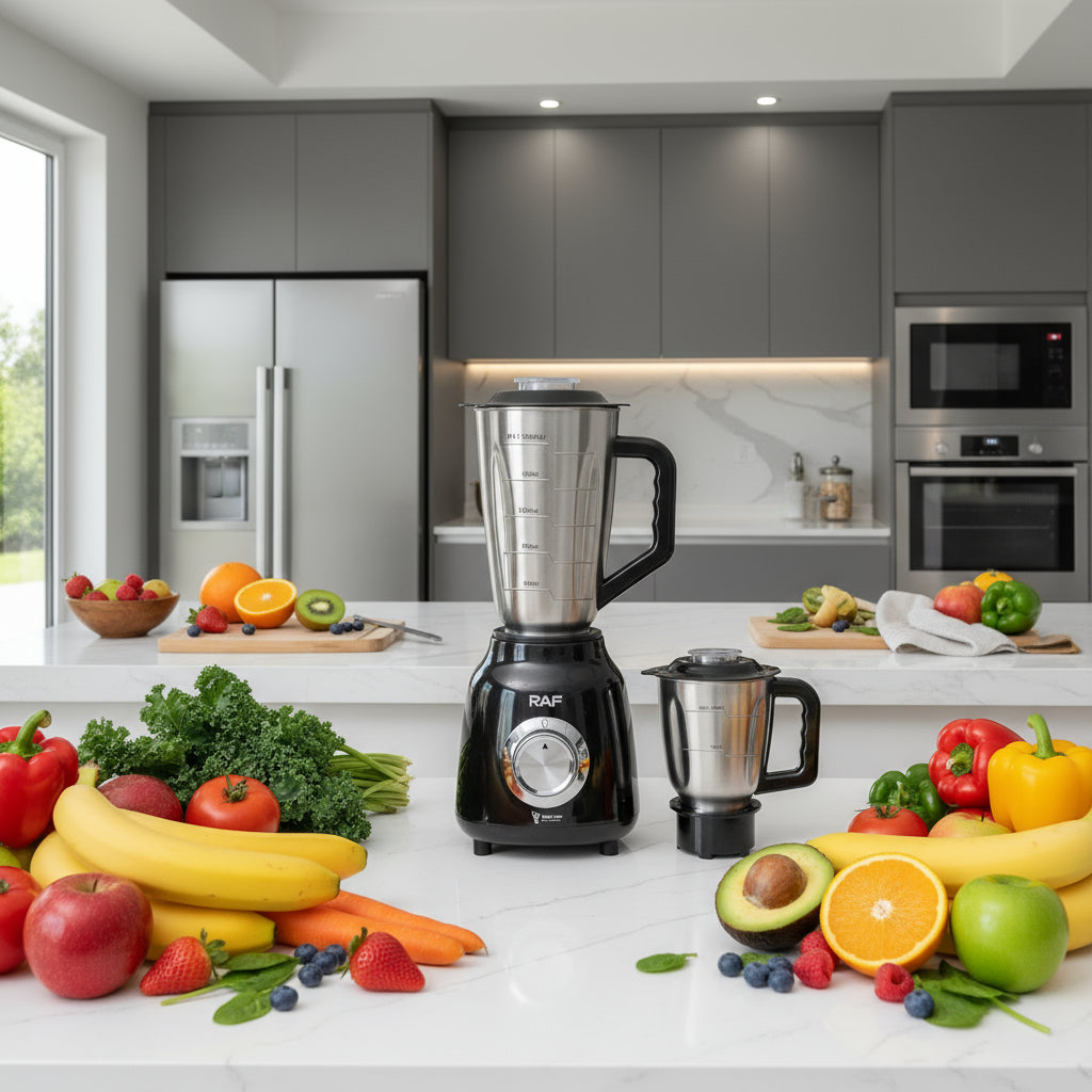 Blender Profesional RAF 3 în 1 – 350W, 1.5L, Design Inox, 5 Setari de Putere