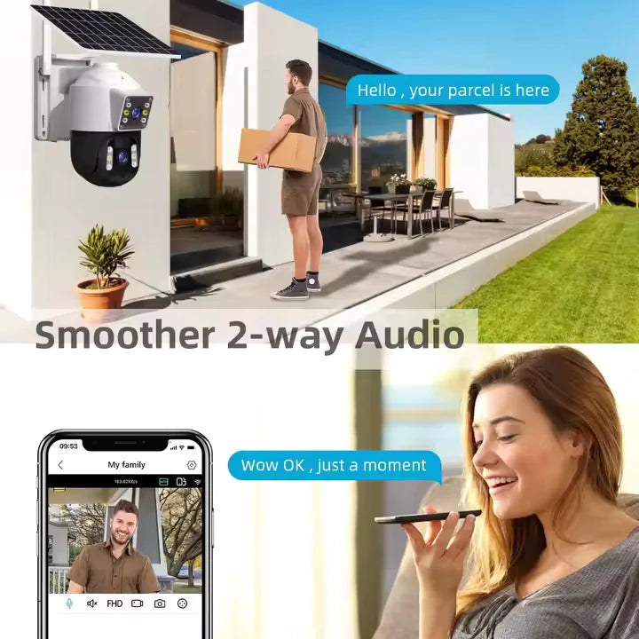 Kit 2 Camere 4G Outdoor cu Panou Solar, Detectie Umana PIR, 6MP 4K HD Rezolutie, Slot Cartela 4G + 2 Carduri 64GB