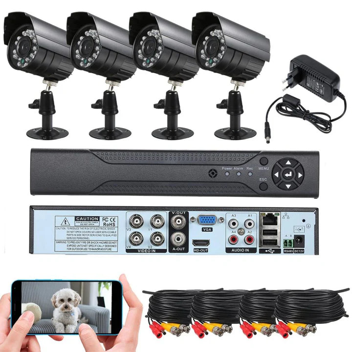 Pachet Supraveghere Video 4 Camere 1080p, HDMI, DVR 4 Canale si Backup USB, Aplicatie Telefon