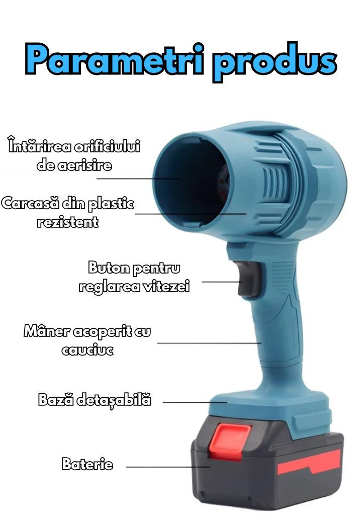 Turbo Suflanta Portabila 1050W, 33.000 RPM, viteza suflare 180 km/h, flux de aer 6 m³/min