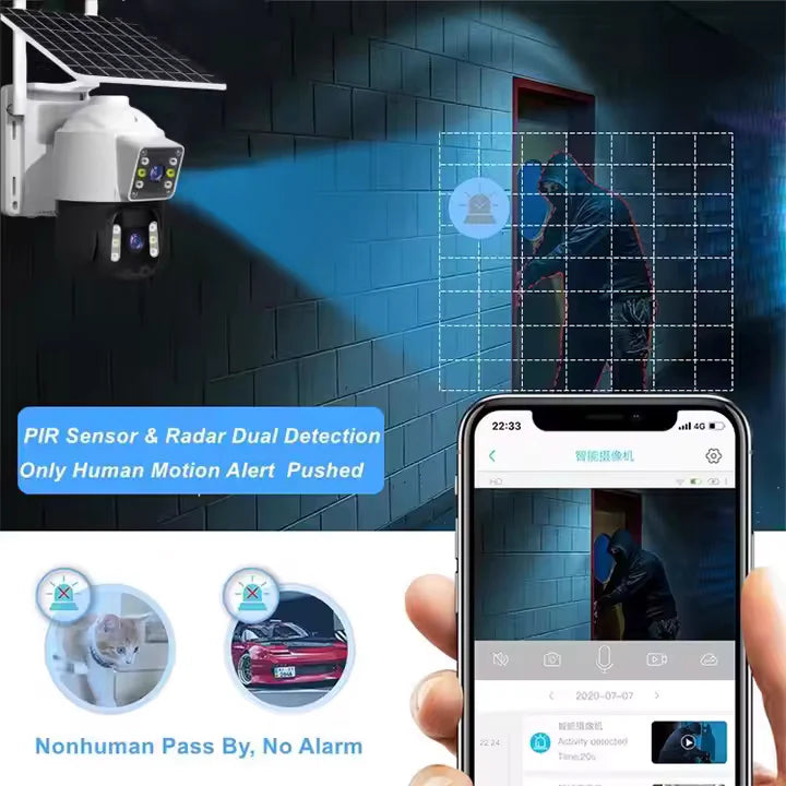 Kit 2 Camere 4G Outdoor cu Panou Solar, Detectie Umana PIR, 6MP 4K HD Rezolutie, Slot Cartela 4G + 2 Carduri 32GB