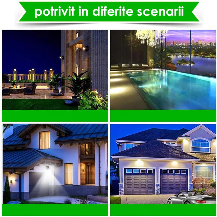 Kit 4 Lampi Solare LED Exterior 100 LED, 270° cu Senzor Miscare