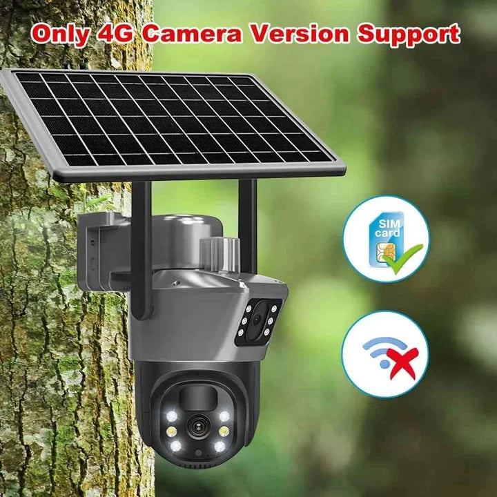 Camera De Supraveghere 4G Duale cu Panou Solar, Detectie Umana, Viziune Nocturna, 6MP, IP66 + Card 32GB
