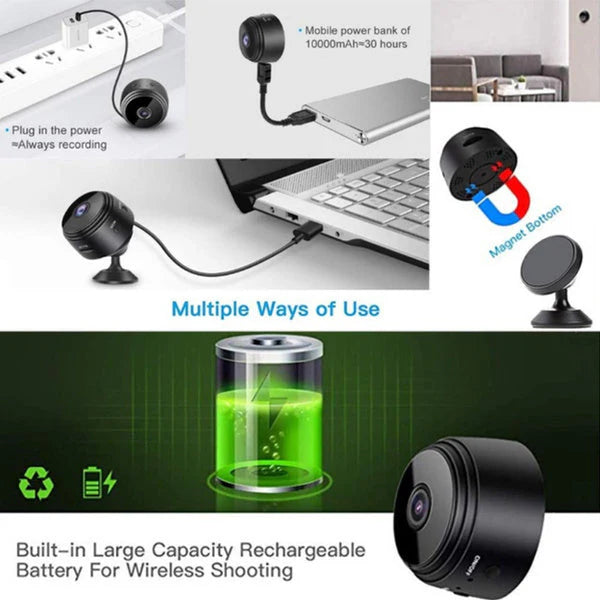 Mini Camera de Supraveghere WiFi 1080p – Discretie, Monitorizare Live si Stocare pe MicroSD, Suport Card 128GB,Vedere Nocturna