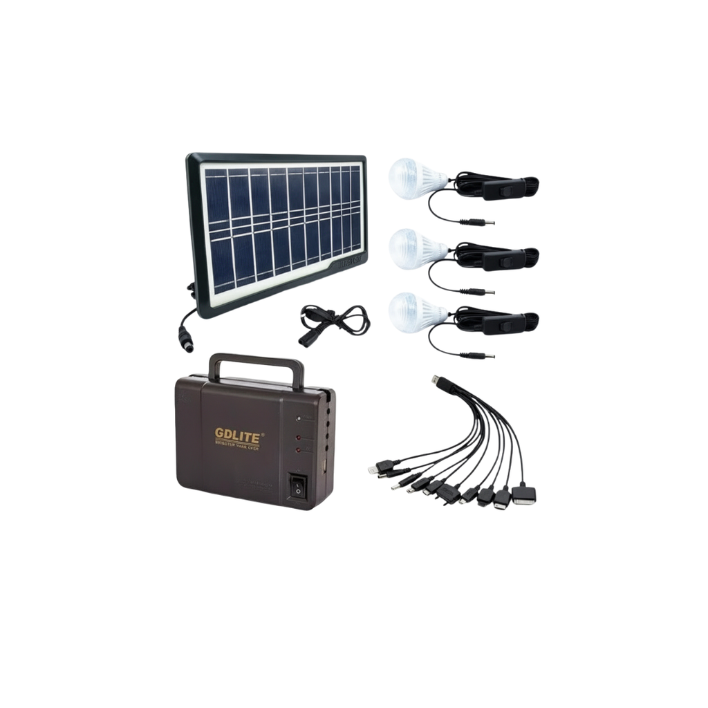 Kit solar portabil GDLite GD-8006A cu 3 LED-uri si acumulator 6V 4Ah, Slot USB Multimedia