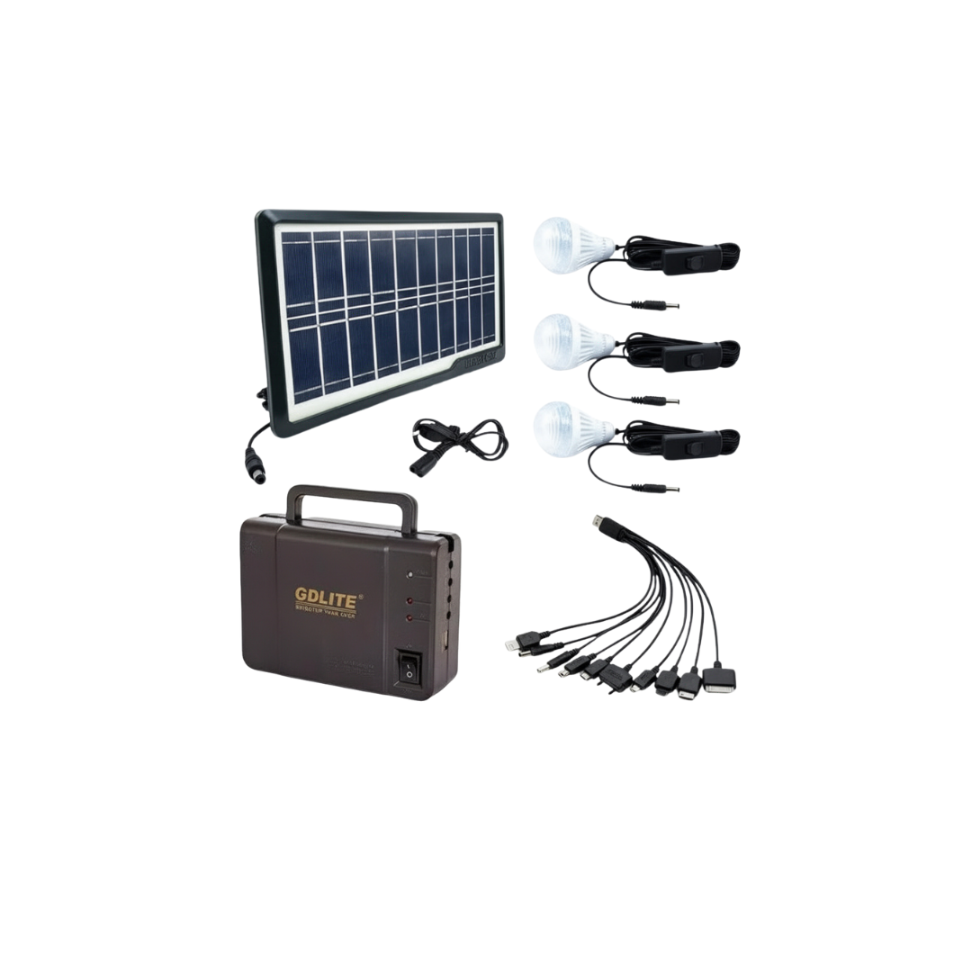 Kit solar portabil GDLite GD-8006A cu 3 LED-uri si acumulator 6V 4Ah, Slot USB Multimedia