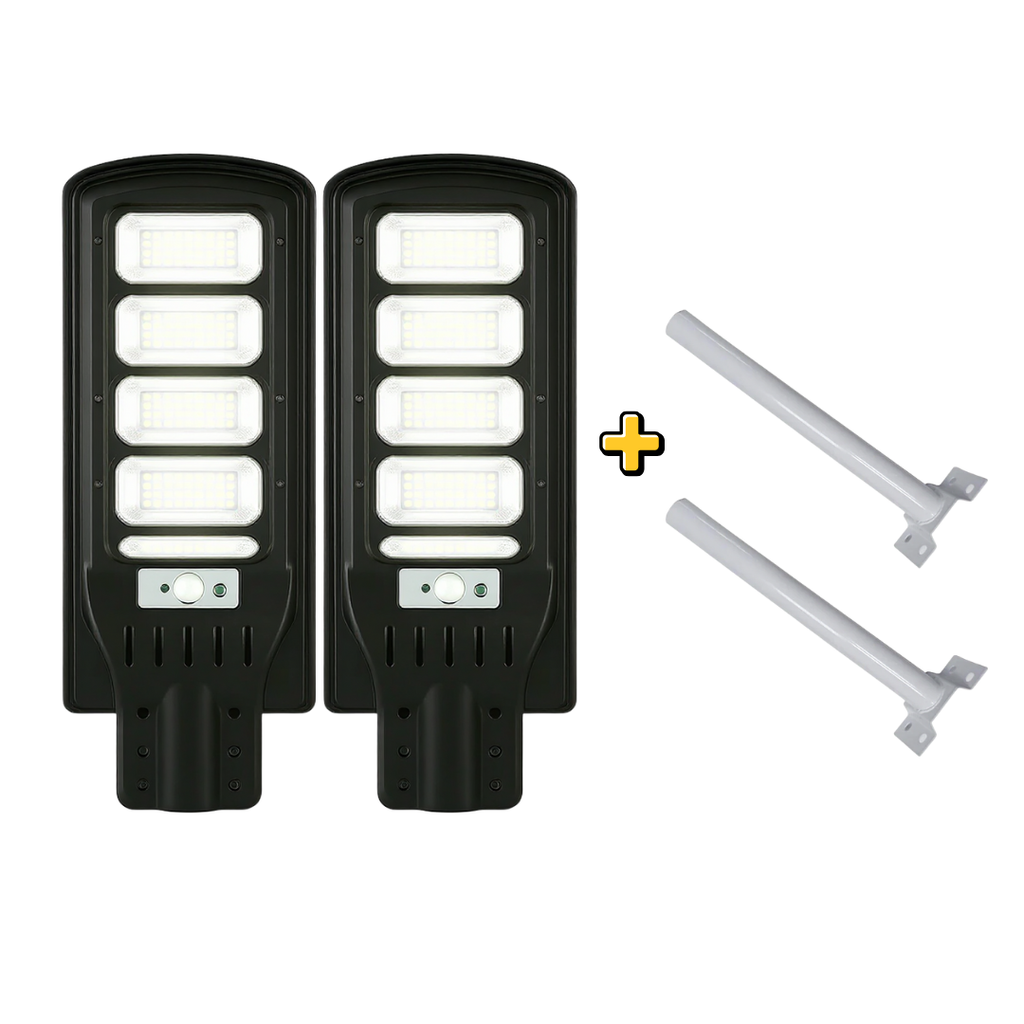 Kit 2 Lampi Solare Stradale 300W cu Panou Solar si Telecomanda IP65, Telecomanda + 2X Picior Metalic