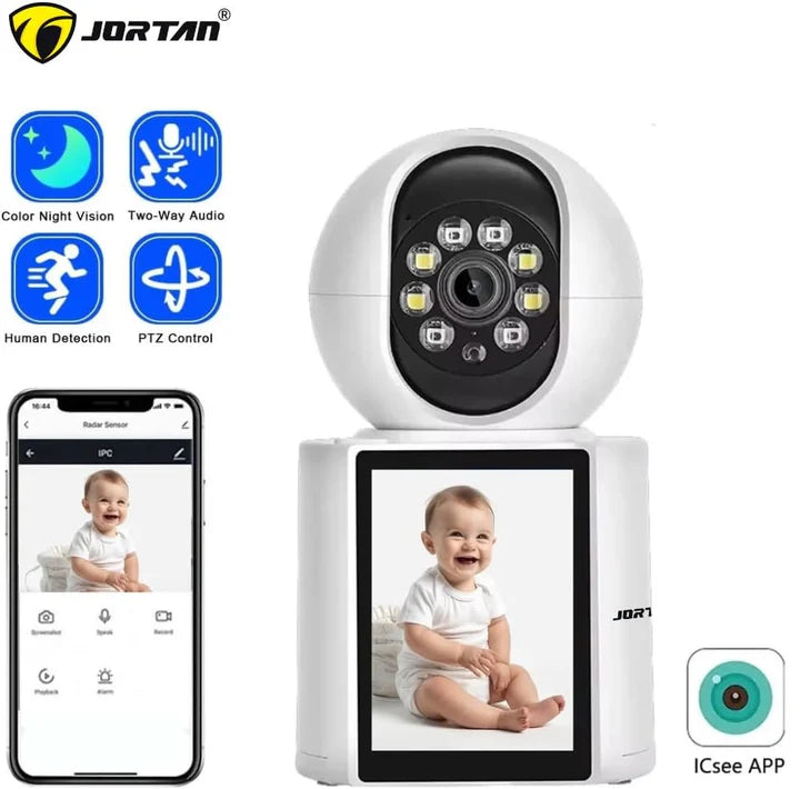 JORTAN Camera 3MP – Apeluri Video, Supraveghere Full HD cu Panoramare 355°, Viziune Nocturnă IR și Audio Bidirecțional