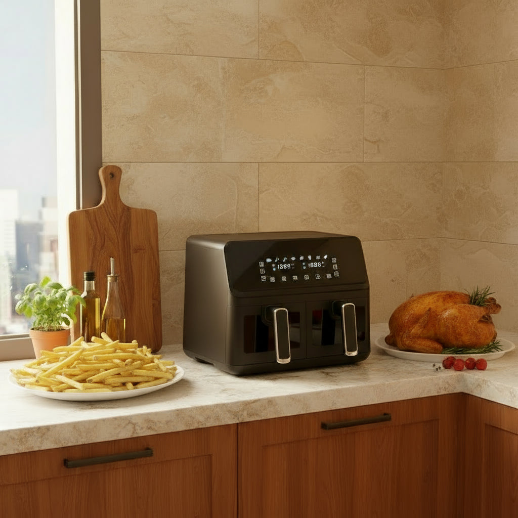Airfryer Dublu Leihmann - Capacitate 10L, 3000W - Smart Sensing, cu Cantarire Inteligenta + 100 Hartii Copt Cadou