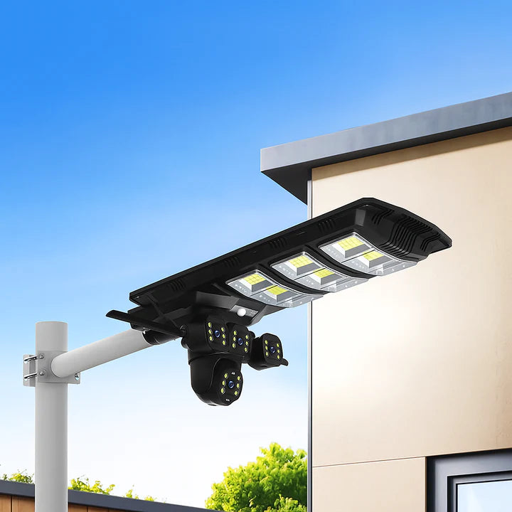 Lampa Solara 450W cu 3 Camere 12MP 4G Aplicatie V380Pro, Viziune Nocturna, Detectie Miscare