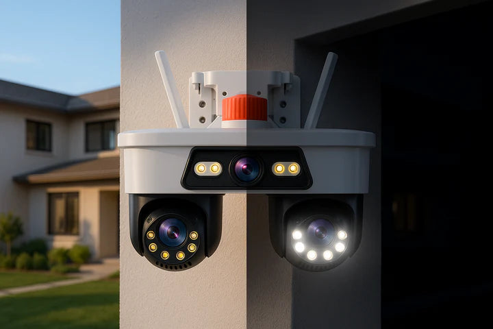 Kit Supraveghere 2 Camere 9MP Jortan 3 Lentile WiFi/LAN /Dual Head PTZ 355°,Viziune Nocturna Color