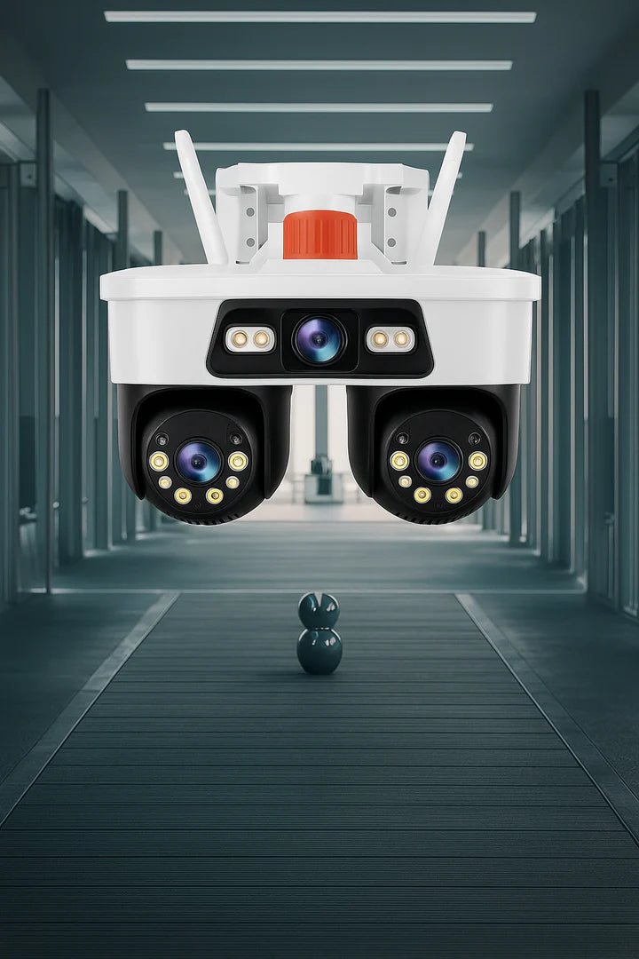 Jortan Camera 9MP 3 Lentile Audio Bidirectional WiFi + LAN, Dual Head PTZ 355°, Viziune Nocturna Color, Detectare Umana AI, IP66
