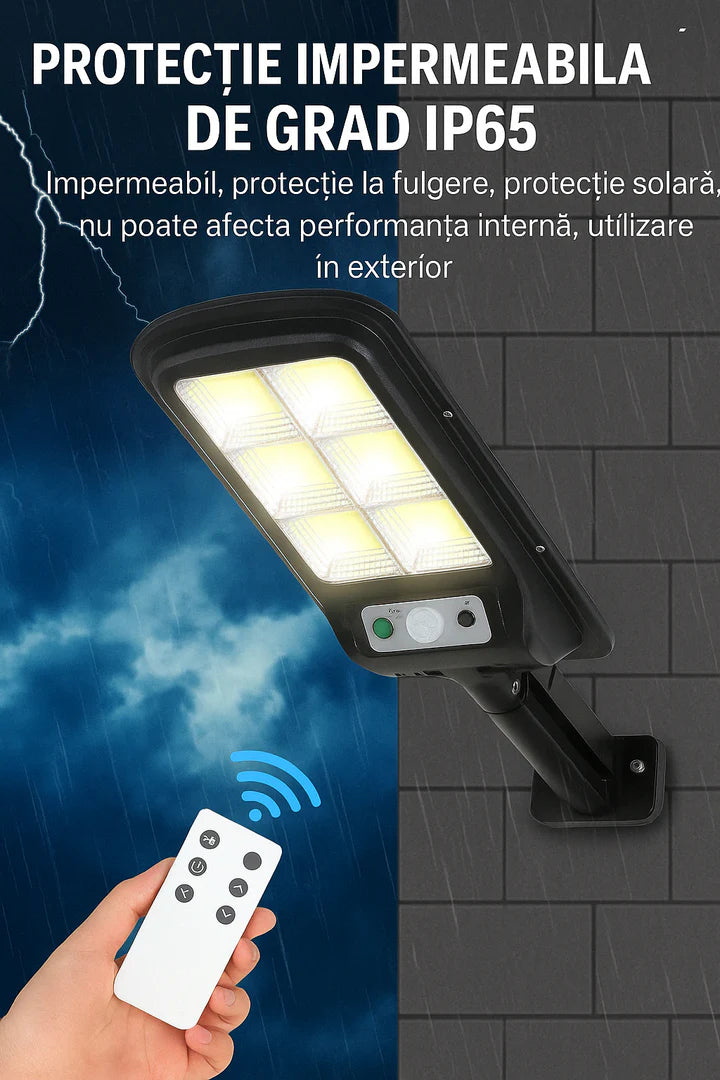 Kit 3 lampi solare JORTAN 100W 160 LED COB telecomanda IP65, Telecomanda si Senzor de Miscare