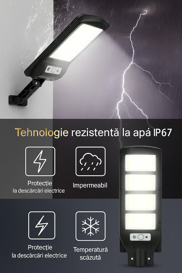 Kit 3 lampi solare JORTAN 100W 160 LED COB telecomanda IP65, Telecomanda si Senzor de Miscare