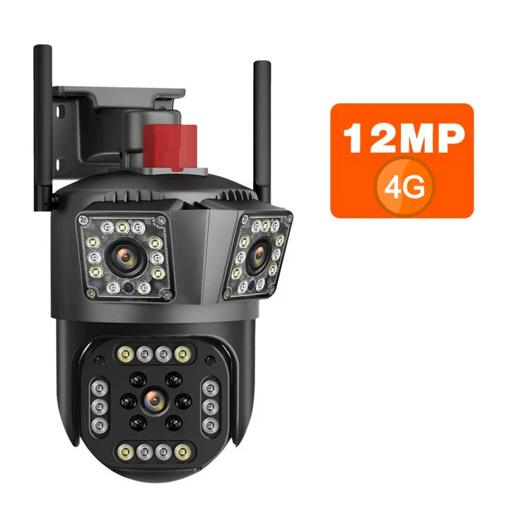 Camera Tripla 4G/LAN 6K 12MP, Zoom Digital 8X, AI Motion Detection, Night Vision, PTZ 355°/90°, IP66, Card 32GB Inclus