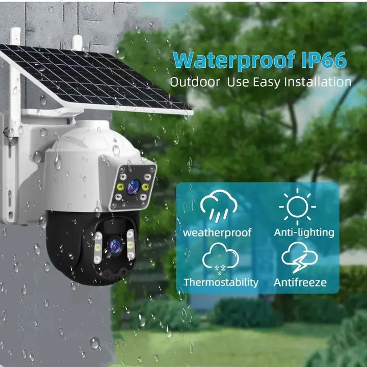 Camera 4G Outdoor cu Panou Solar, Detectie Umana PIR, 6MP 4K HD Rezolutie, Slot Cartela 4G + Card 32GB