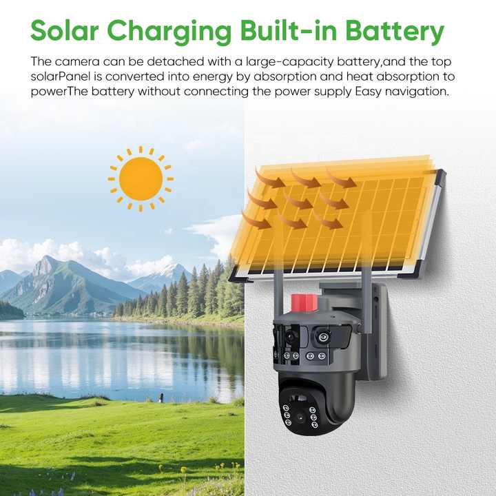 Kit Supraveghere 2 Camere 9MP 3 Lentile cu Alimentare Solara si Conectiune Cartela 4G