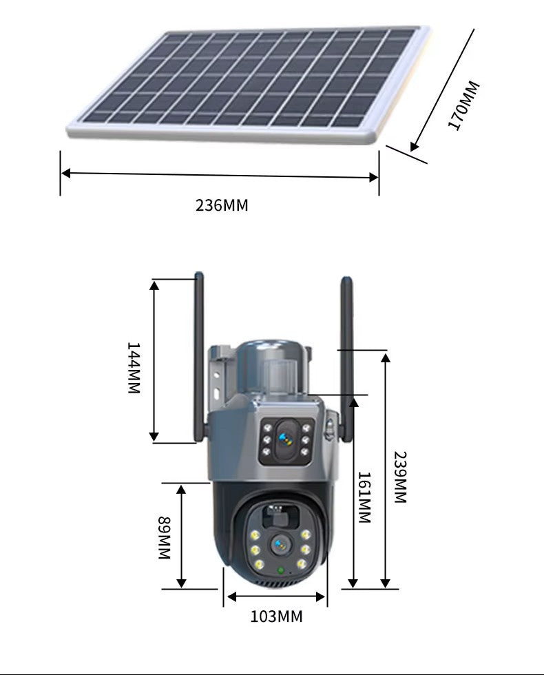 Kit 2 Camere Supraveghere 6MP Duale cu Panou Solar si SIM 4G, Detectare umana PIR, IP66, Viziune Nocturna