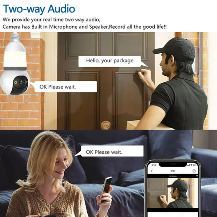 Camera Supraveghere WiFi Tip Bec V380Pro 3MP Pan-Tilt 360°, Detectie AI, Vizibilitate Nocturna 25m, Sirena si Microfon