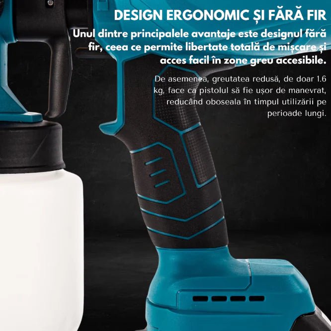 Pistol de Vopsit pe Acumulator 48V 210W cu Motor Brushless, 800 ml + 2 Acumulatori