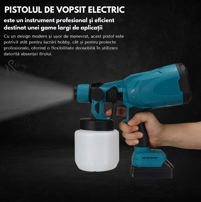 Pistol de Vopsit pe Acumulator 48V 210W cu Motor Brushless, 800 ml + 2 Acumulatori