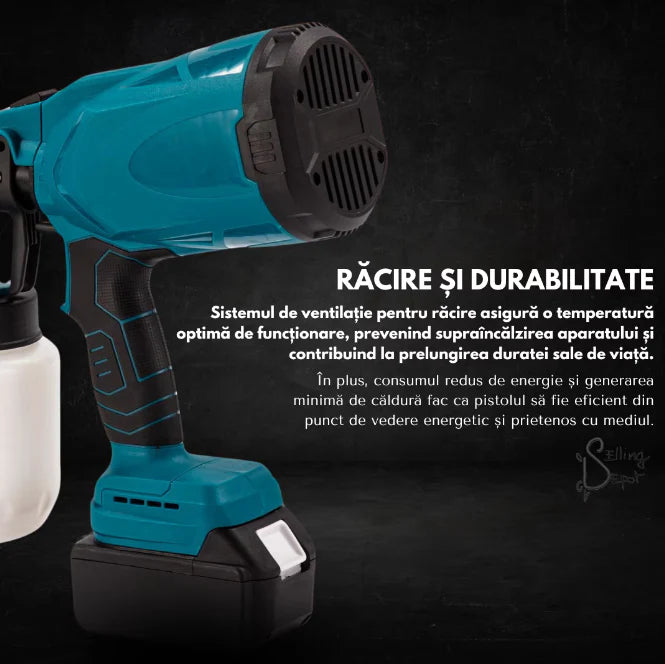 Pistol de Vopsit pe Acumulator 48V 210W cu Motor Brushless, 800 ml + 2 Acumulatori