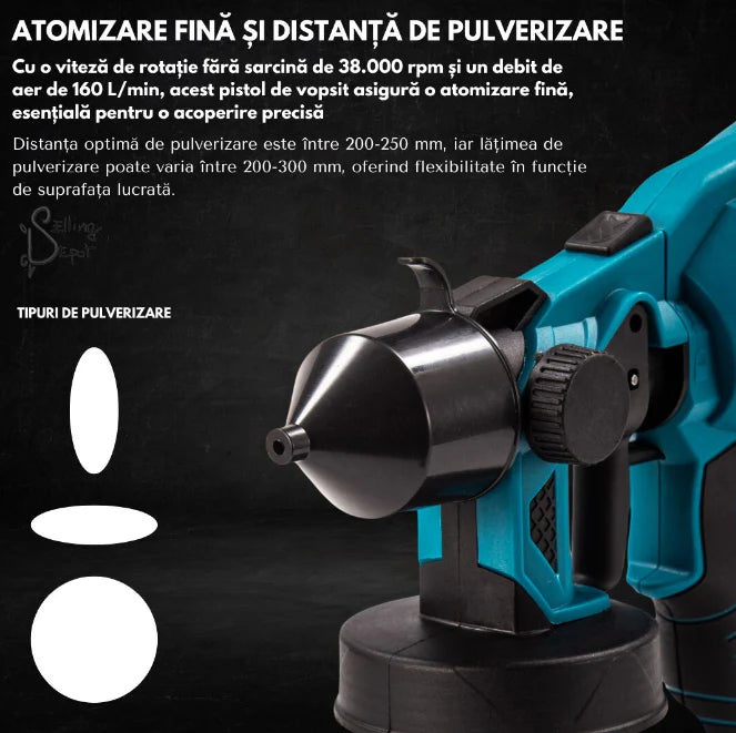 Pistol de Vopsit pe Acumulator 48V 210W cu Motor Brushless, 800 ml + 2 Acumulatori