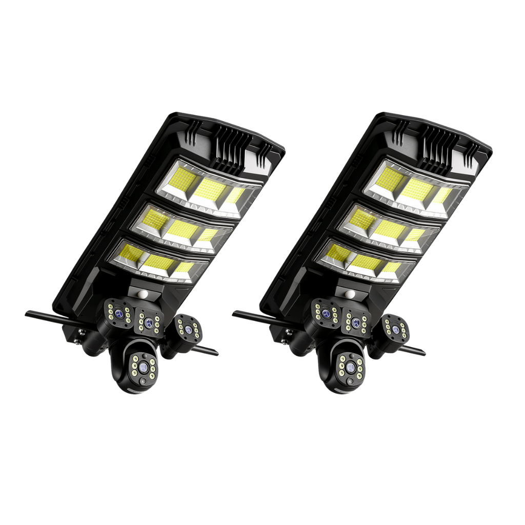 Kit 2 Lampi Solare 450W cu 3 Camere 12MP 4G, aplicatie V380Pro, Viziune Nocturna