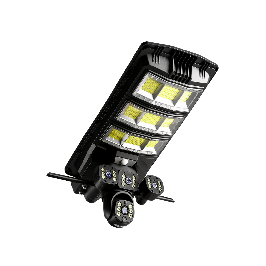 Lampa Solara 450W cu 3 Camere 12MP 4G Aplicatie V380Pro, Viziune Nocturna, Detectie Miscare