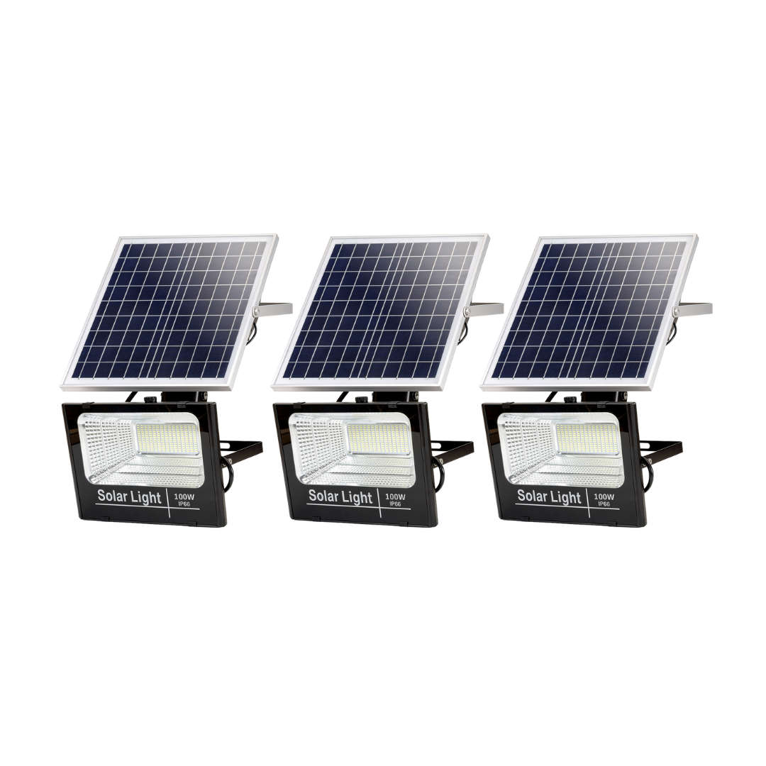 Kit 3 Lampi Solare Exterior 100W cu Panouri Policristaline si Telecomanda