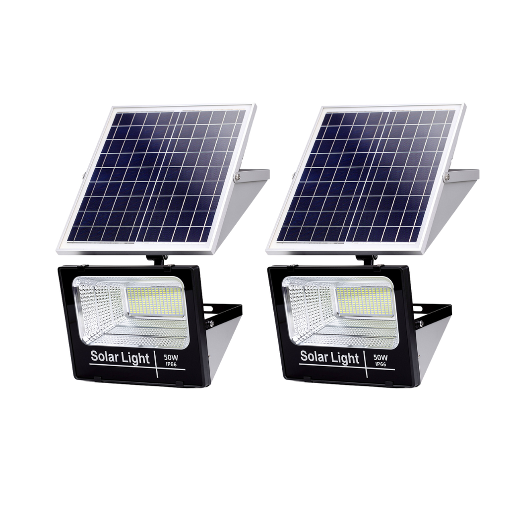 Kit 2 Lampi Solare Exterior 50W cu Panouri Policristaline si Telecomanda