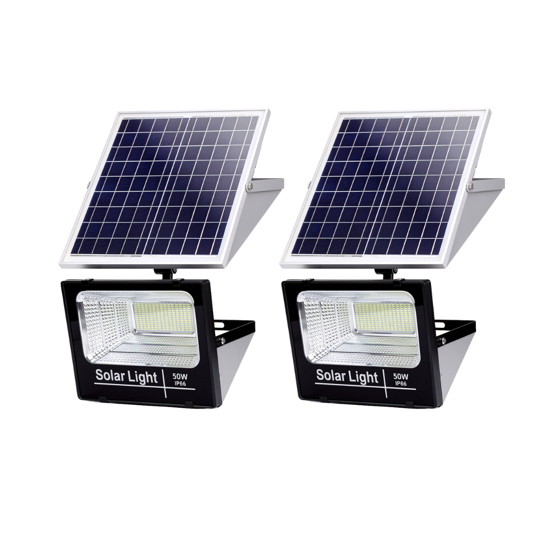 Kit 2 Lampi Solare Exterior 50W cu Panouri Policristaline si Telecomanda
