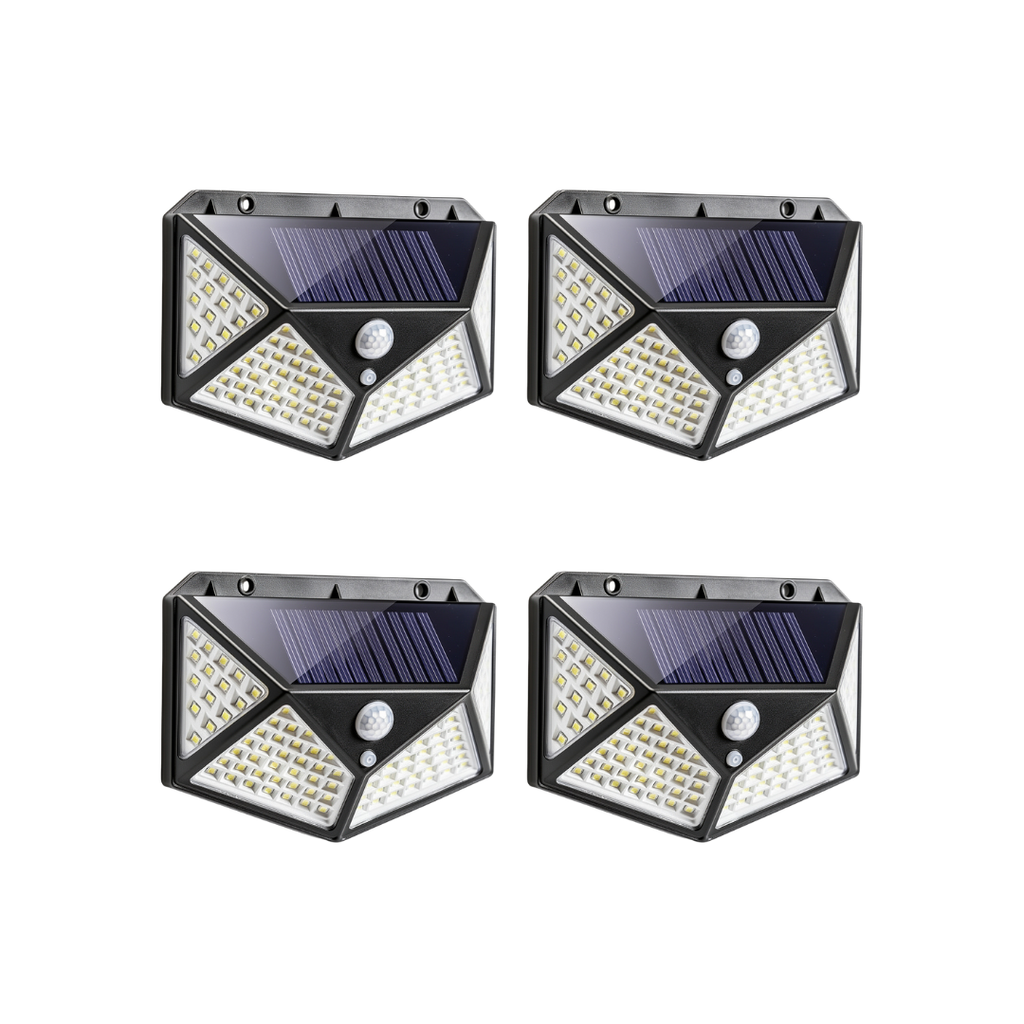 Kit 4 Lampi Solare LED Exterior 100 LED, 270° cu Senzor Miscare