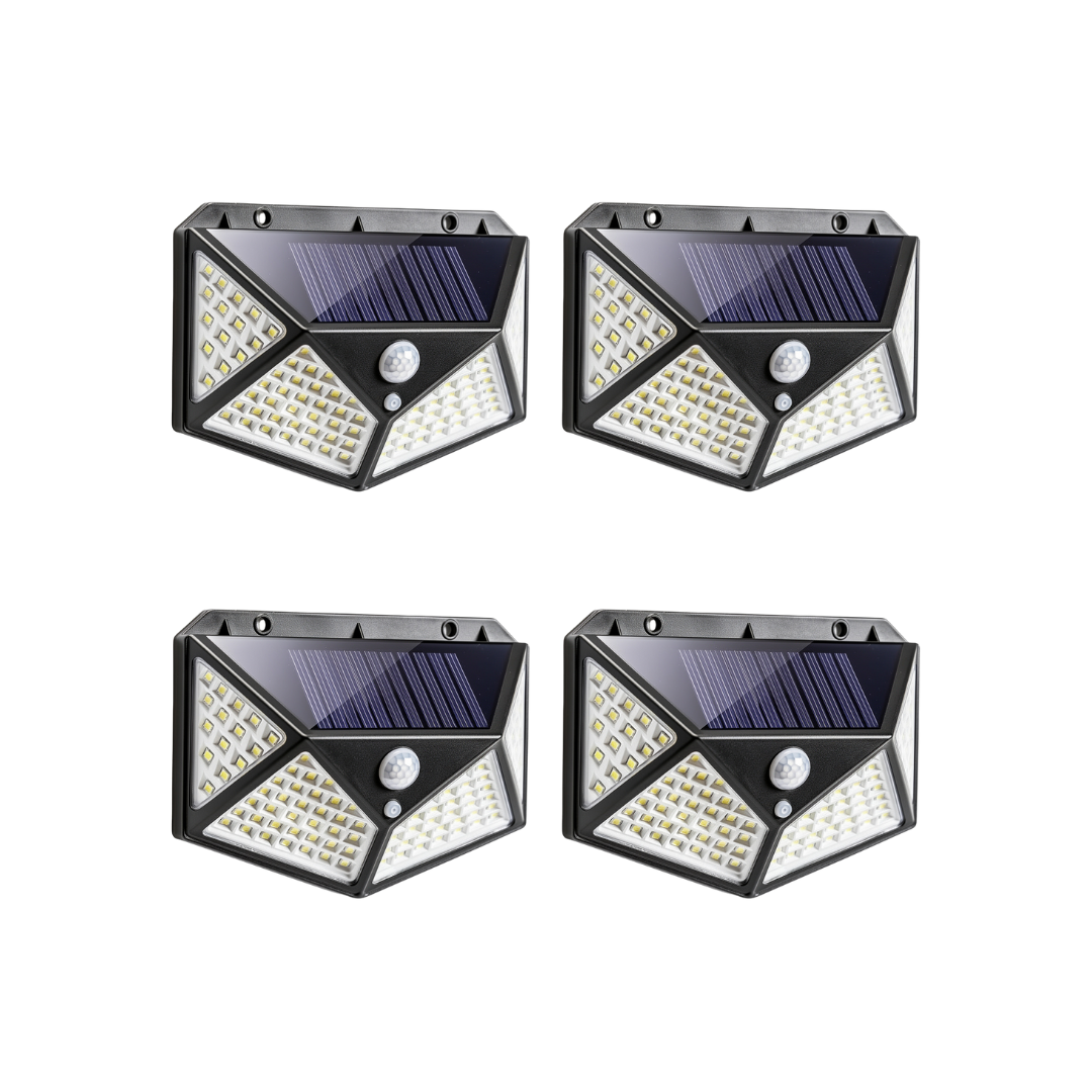 Kit 4 Lampi Solare LED Exterior 100 LED, 270° cu Senzor Miscare