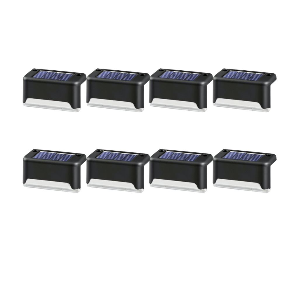 Kit 8 lampi solare pentru trepte si terase LED alb cald IP65, Senzor de Lumina