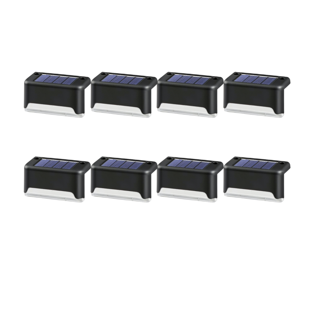 Kit 8 lampi solare pentru trepte si terase LED alb cald IP65, Senzor de Lumina