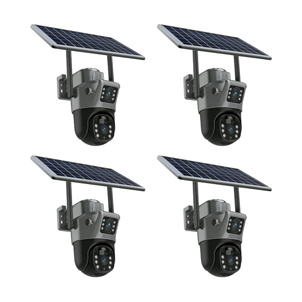 Kit 4 Camere Supraveghere 6MP Duale cu Panou Solar si SIM 4G, Detectare umana PIR, IP66, Viziune Nocturna