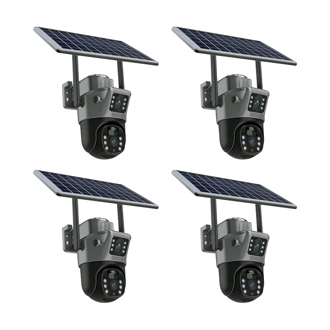 Kit 4 Camere Supraveghere 6MP Duale cu Panou Solar si SIM 4G, Detectare umana PIR, IP66, Viziune Nocturna