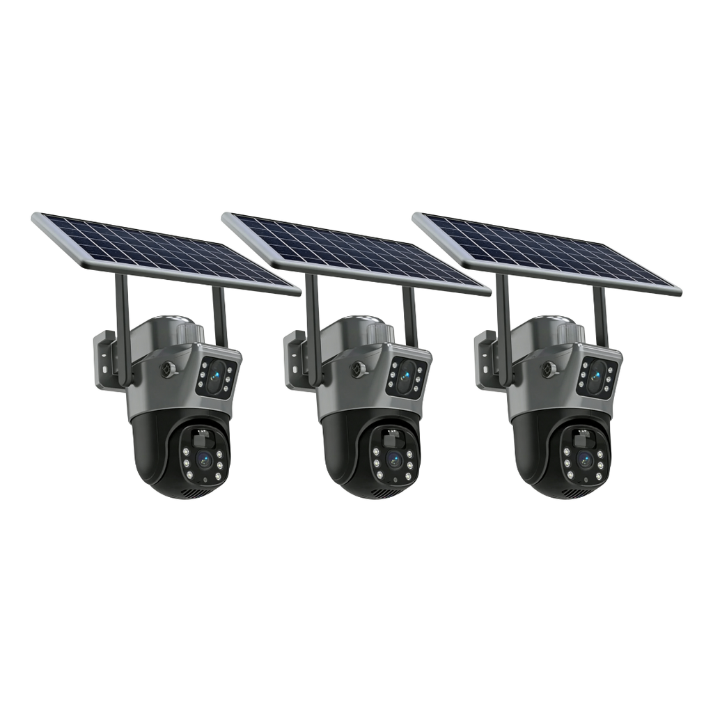 Kit 3 Camere Supraveghere 6MP Duale cu Panou Solar si SIM 4G, Detectare umana PIR, IP66, Viziune Nocturna