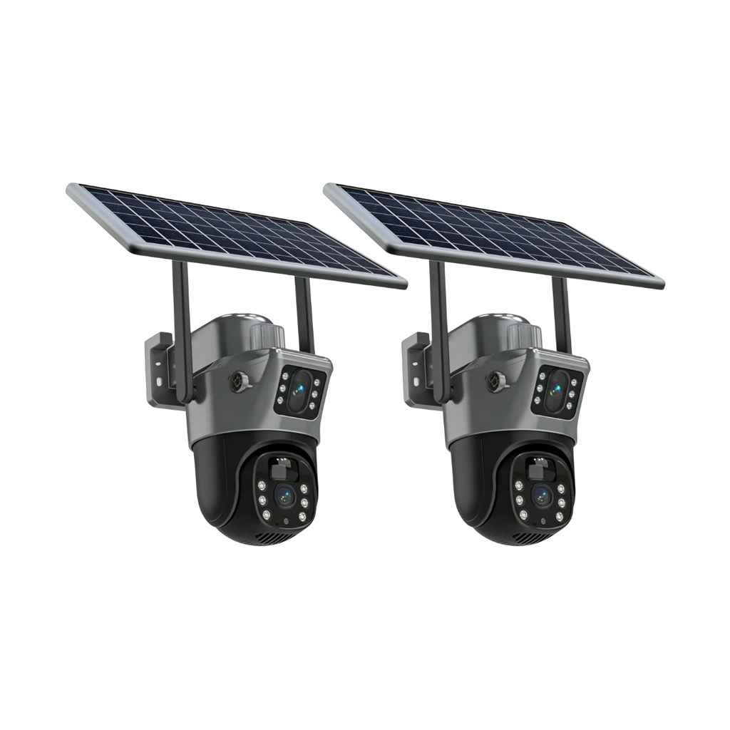 Kit 2 Camere Supraveghere 6MP Duale cu Panou Solar si SIM 4G, Detectare umana PIR, IP66, Viziune Nocturna