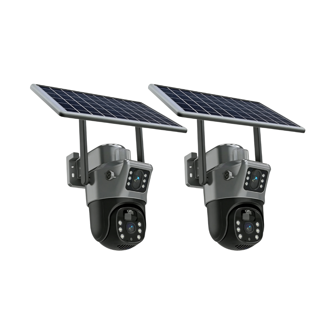 Kit 2 Camere Supraveghere 6MP Duale cu Panou Solar si SIM 4G, Detectare umana PIR, IP66, Viziune Nocturna