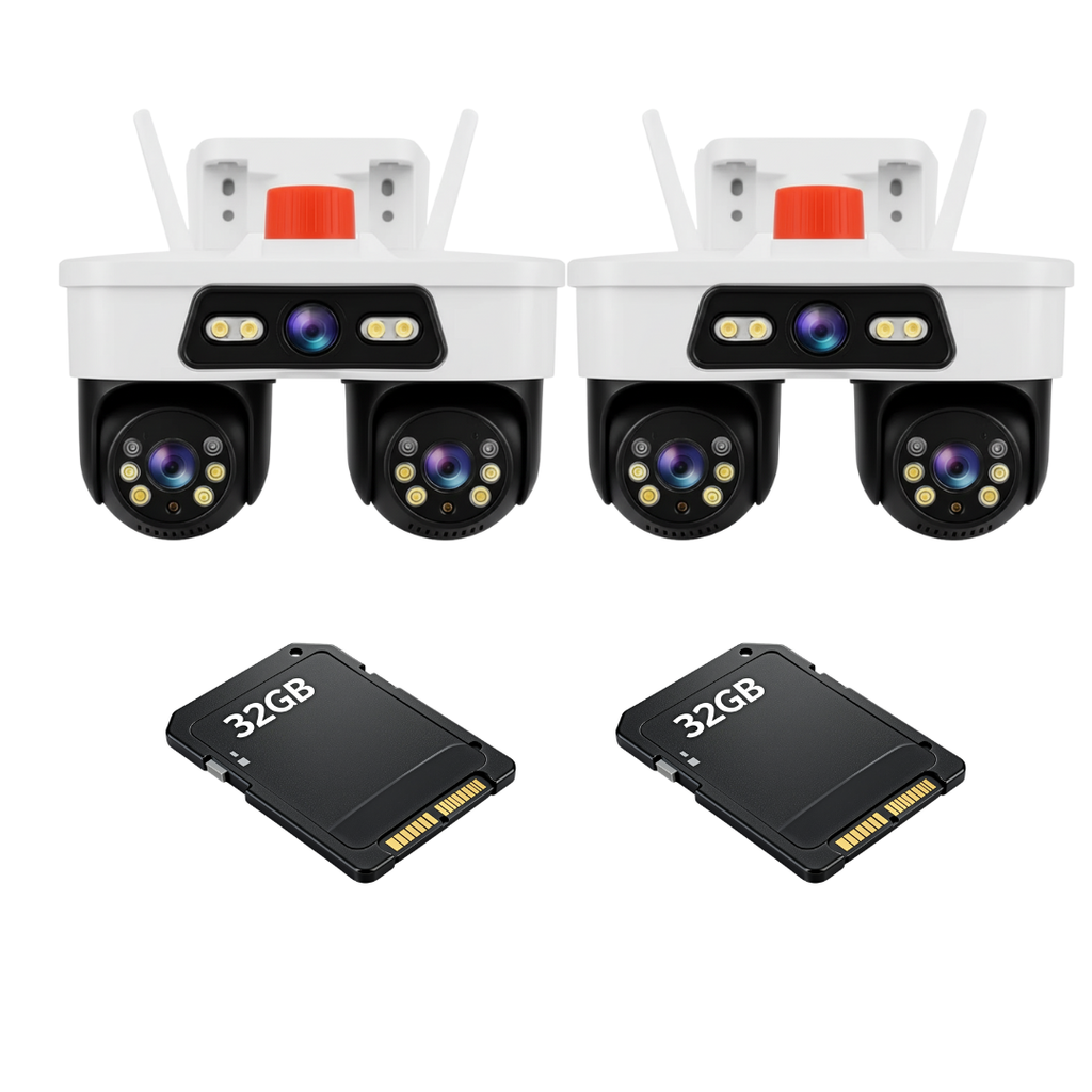 Kit Supraveghere 2 Camere 9MP Jortan 3 Lentile WiFi/LAN /Dual Head PTZ 355°,Viziune Nocturna Color + 2x Card 64GB