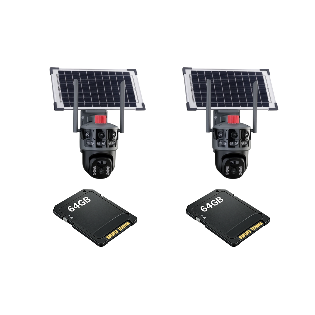 Kit Supraveghere 2 Camere 9MP 3 Lentile cu 2 carduri de 64GB /conectiune cartela 4G/ cu Panou Solar