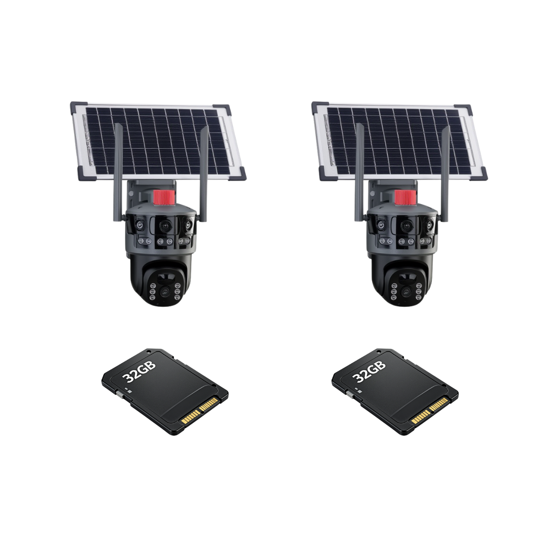 Kit Supraveghere 2 Camere 9MP 3 Lentile cu 2 carduri de 32GB /conectiune cartela 4G /cu Panou Solar