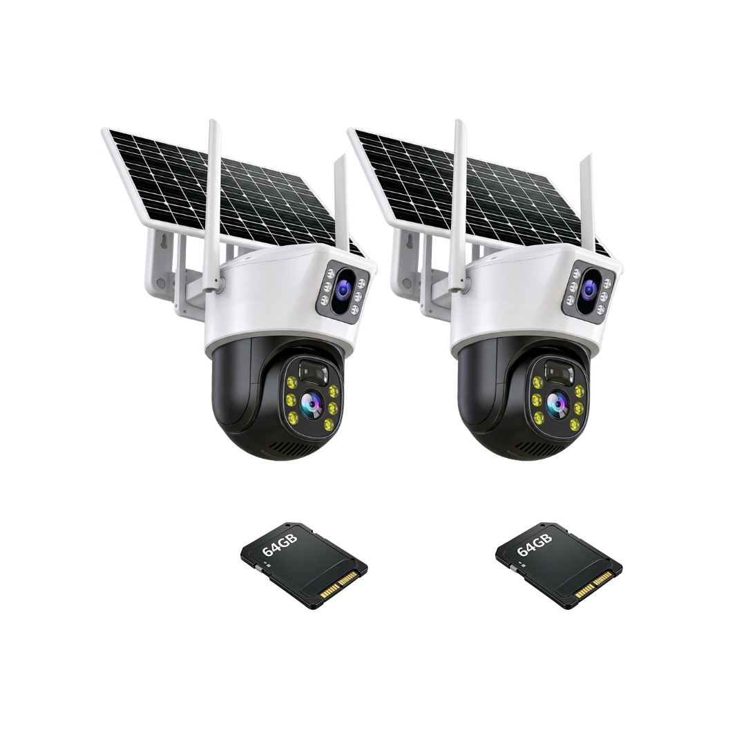 Kit 2 Camere 4G Outdoor cu Panou Solar, Detectie Umana PIR, 6MP 4K HD Rezolutie, Slot Cartela 4G + 2 Carduri 64GB
