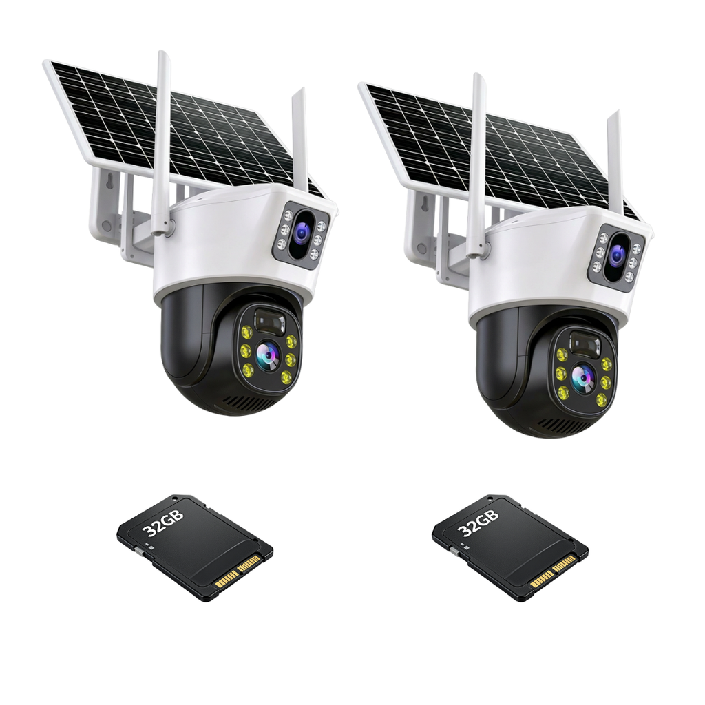 Kit 2 Camere 4G Outdoor cu Panou Solar, Detectie Umana PIR, 6MP 4K HD Rezolutie, Slot Cartela 4G + 2 Carduri 32GB