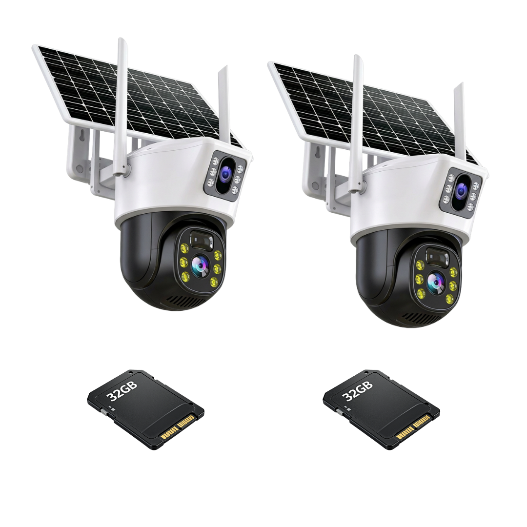 Kit 2 Camere 4G Outdoor cu Panou Solar, Detectie Umana PIR, 6MP 4K HD Rezolutie, Slot Cartela 4G + 2 Carduri 32GB