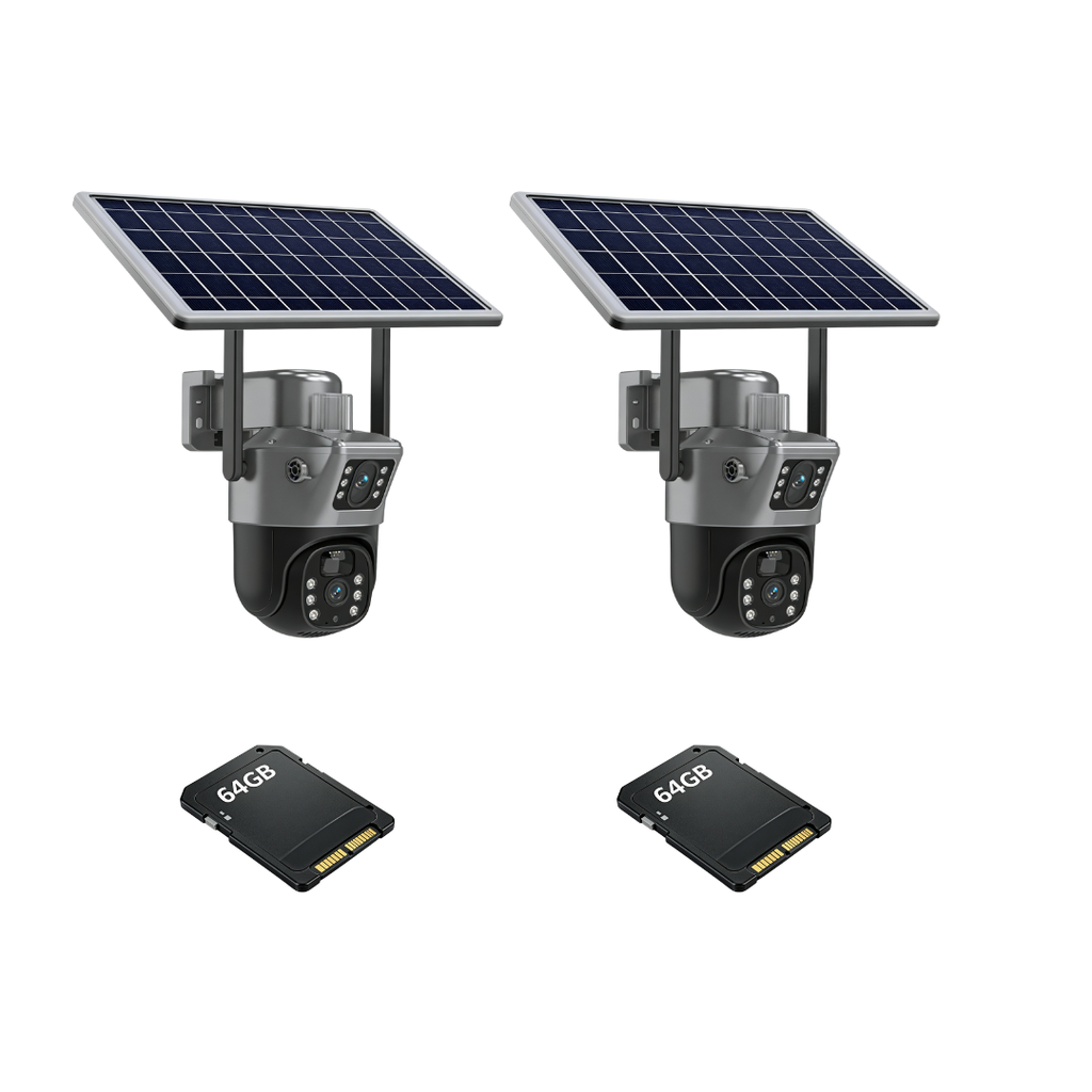 Kit 2 Camere Supraveghere 4G Duale cu Solar, Detectie Umana, 6MP, IP66 + 2 Carduri 64GB