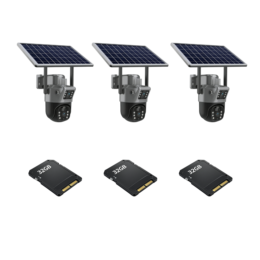 SET 3x Camere Duale 4G - cu Panou Solar, Audio Bidirectional, 6MP Viziune Nocturna, IP66 + 3x Card 32GB