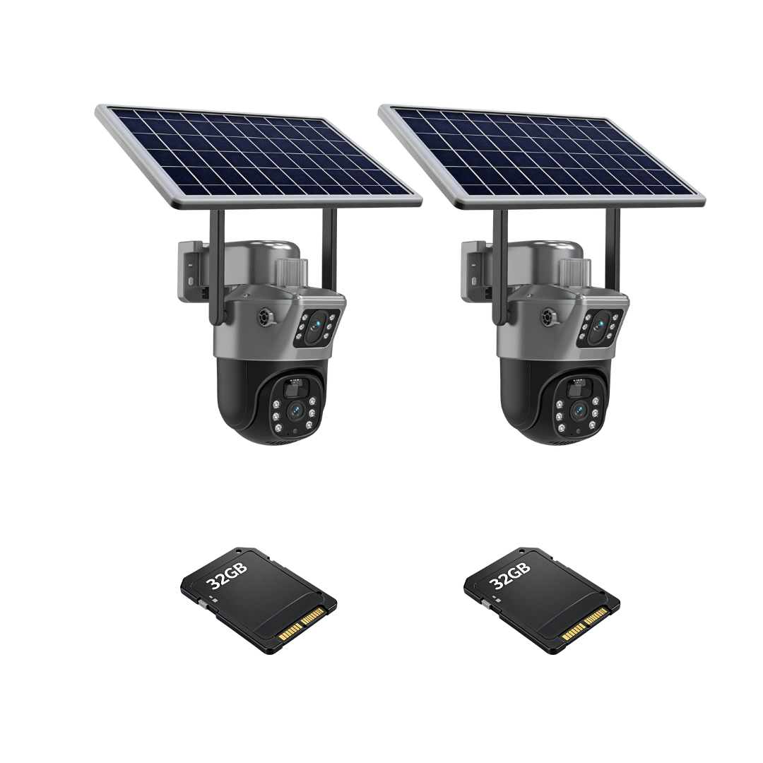 Kit 2 Camere Supraveghere 4G Duale cu Solar, Detectie Umana, 6MP, IP66 + 2 Carduri 32GB